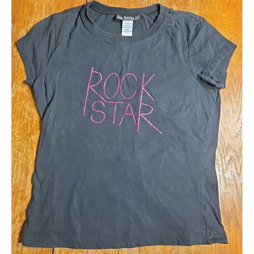 Y2K‎ Baby Tee Rock Star Rhinestone T Shirt Womens Jrs Large Grunge Whimsigoth